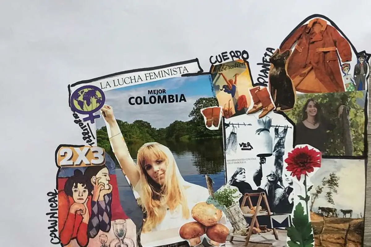 collage of women, flowers and fruit